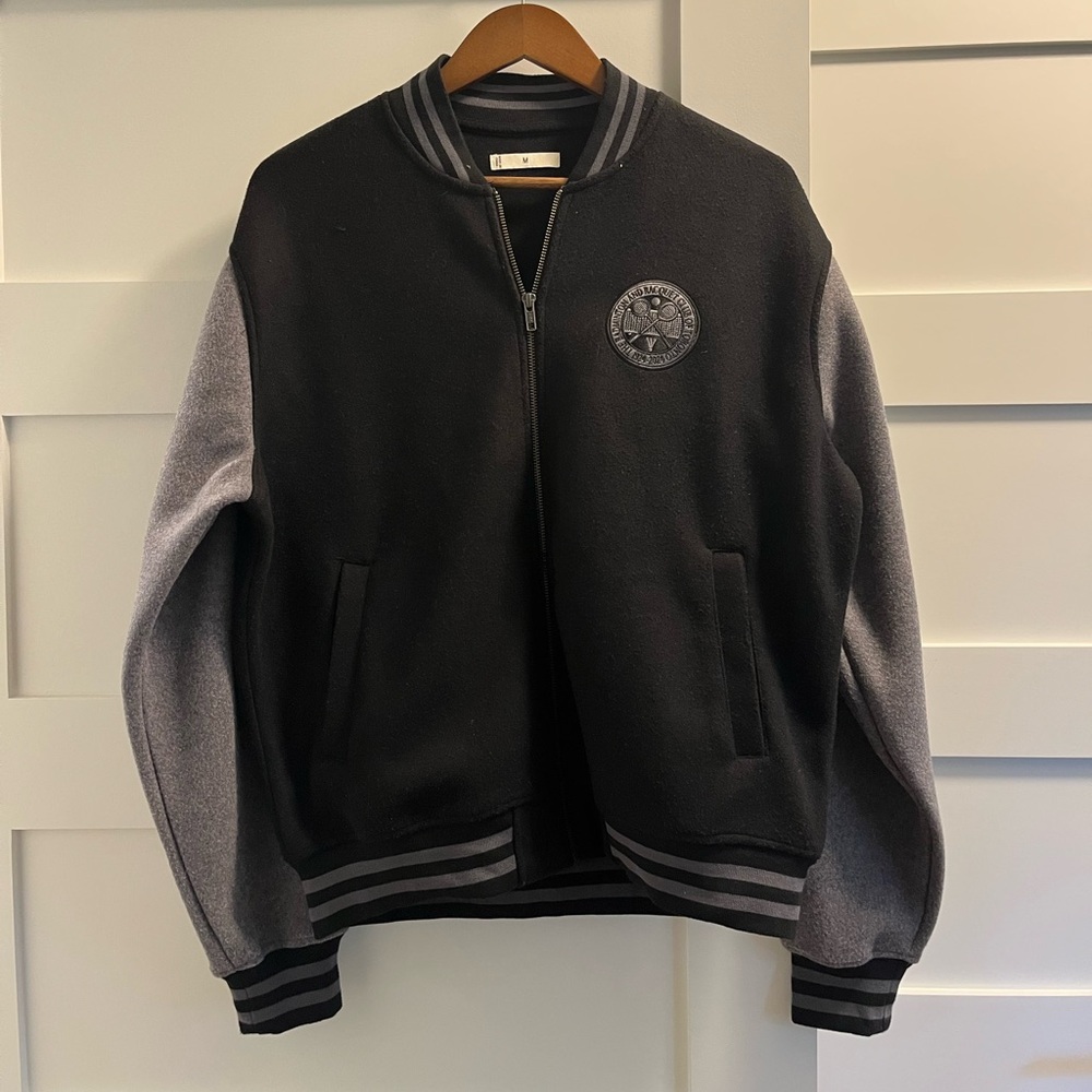 Men's Black and Gray Embroidered Jacket